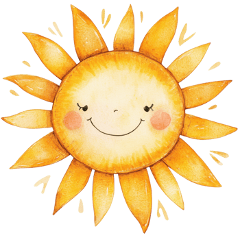 Cartoon smiling sun art on transparent background. png
