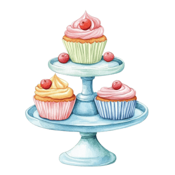 Cupcakes on a cake stand on transparent background. png