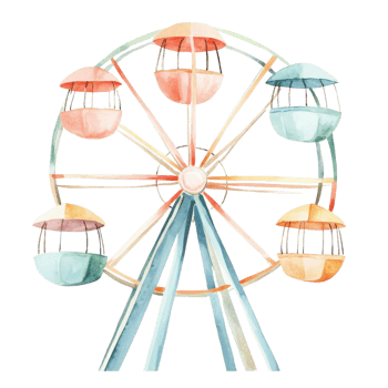 A watercolor ferris wheel on transparent background. png
