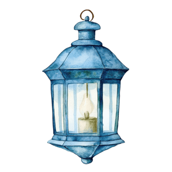 A blue watercolor lantern on transparent background. png