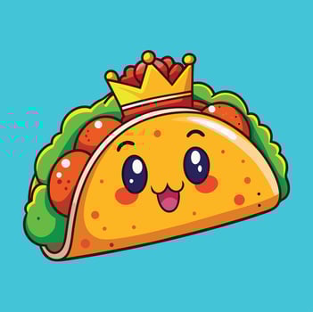 Cute Taco King Cartoon Character With Smiling Face On Blue Background Illustration vector