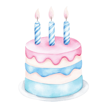 Cake with three candles on transparent background. png