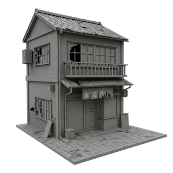 Detailed 3D rendering of a traditional Japanese shop in a quiet street png