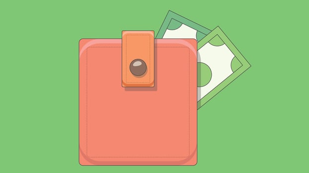 Illustration of a wallet with paper money visibly sticking out, symbolizing financial wealth, spending, or savings vector