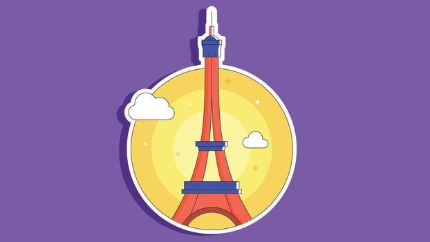 A vibrant colored sticker design of the Eiffel Tower in Paris, featuring bold and lively hues. The sticker captures the iconic French landmark with striking colors vector