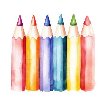 Watercolor pencil lineup on transparent background. png