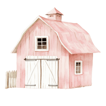 A pink barn watercolor on transparent background. png