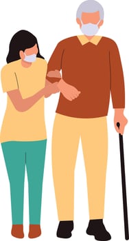 Volunteer Character Helping Elderly with Cartoon Shape vector
