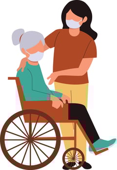 Volunteer Character Helping Elderly with Cartoon Shape. vector
