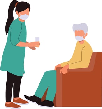 Volunteer Character Helping Elderly with Cartoon Design vector