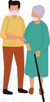 Volunteer Character Helping Elderly in Flat Design Concept. vector