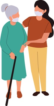 Volunteer Character Helping Elderly in Flat Cartoon Design vector