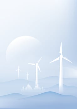 Environmental ink style vertical illustrations of windmills and cities vector