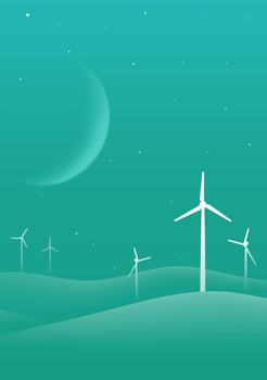 Environmental silhouette style vertical illustration of mountains and windmills vector