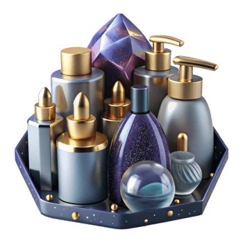 elegant artistic Toiletries Bottles Symmetrical Arrangement Transparent high quality png