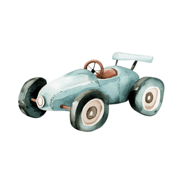 A vintage toy race car on transparent background. png