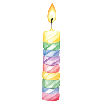 Tall colorful candle lit on transparent background. png