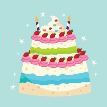 Birthday cake with blue and green icing vector