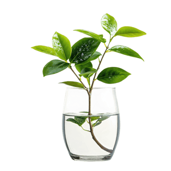 Plant in clear glass cup on transparent background png