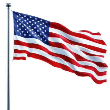 American flag on a pole on transparent background png