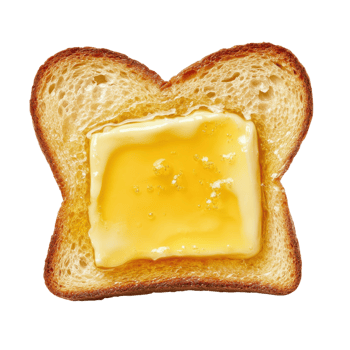 Buttered toast close up on transparent background png