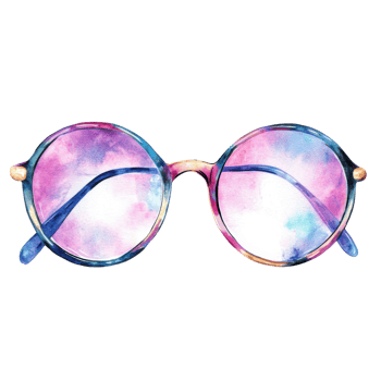 Round watercolor glasses on transparent background png
