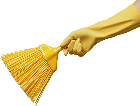 A person in yellow gloves holding a yellow broom png