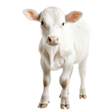 A white calf standing up on transparent background png