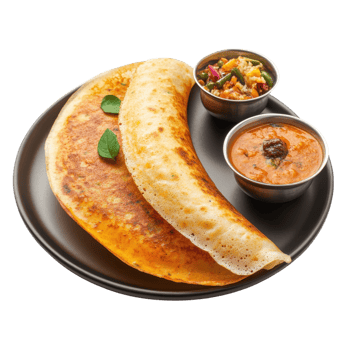 Dosa with dips on plate on transparent background png