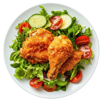 Fried chicken salad dish on transparent background png
