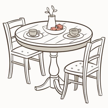 a drawing of a table and chairs with a bowl of fruit vector