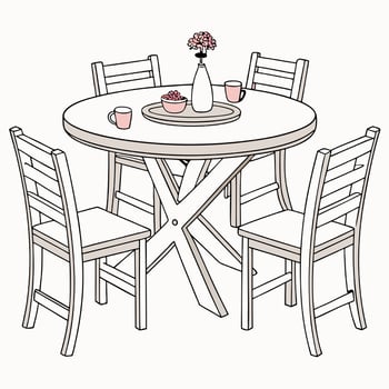 beautiful a drawing of a table and chairs vector