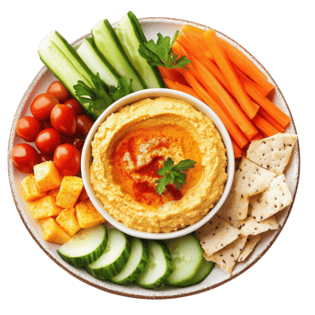 Hummus and veggie plate on transparent background png
