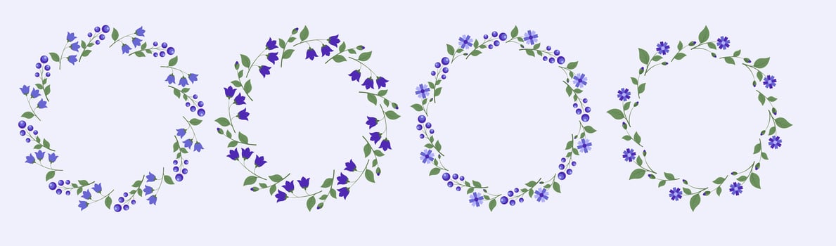 Frames of blue flowers and berries vector