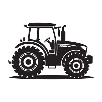 Simple Black Silhouette of a Modern Farm Tractor vector