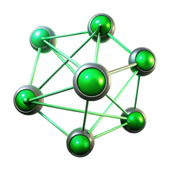 exceptional futuristic A network of interconnected lines and circles, glowing with a vibrant green light, sharp focus with a metallic texture, Cyberpunk style expertly shot png