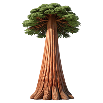 splendid energetic surreal A giant sequoia tree reaching towards the sky. Imposing scale, detailed bark texture detailed png