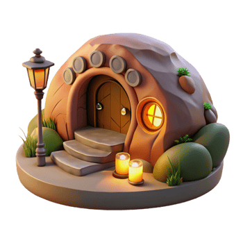 mesmerizing memorable A subterranean dwelling, carved into the earth, warm and cozy lighting, hobbit hole style, digital art, png