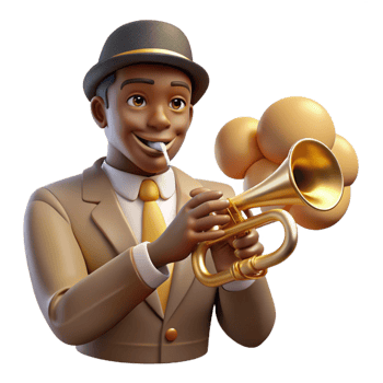 harmonious stunning Portrait of a jazz musician with a trumpet, bathed in the smoky, golden light of a nightclub, art deco style fine detail png
