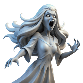 standout art deco A spectral Banshee wailing in the moonlight, her ethereal form flowing in the wind, gothic horror style detailed png