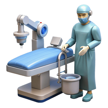 extraordinary whimsical baroque A robotic surgeon performing a delicate operation, sterile operating room lighting, hyperrealistic style museum quality png