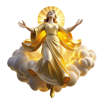 sumptuous energetic contemporary A graceful celestial being descending from the heavens, bathed in golden light. Divine, ethereal lighting, Renaissance style elite png