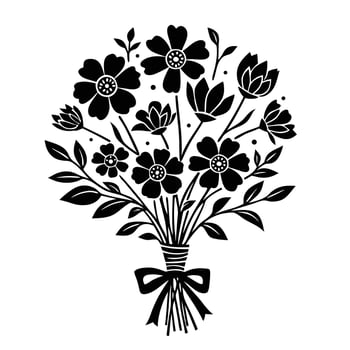 Elegant Black And White Floral Bouquet Illustration Isolated On White Background vector