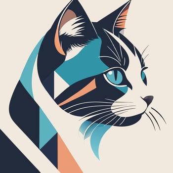 Abstract Geometric Cat Portrait In Modern Minimalist Design For Creative Projects vector