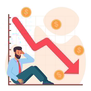 Businessman Sitting While Holding Dizzy Head Because of Loss Financial Crisis Economic Recession vector