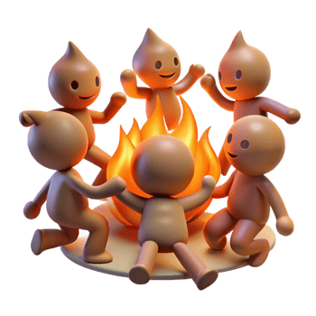 memorable industrial A group of playful sprites dancing around a bonfire, warm firelight, impressionistic style luxury png