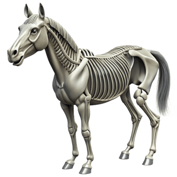 ethereal spectacular A detailed anatomical drawing of a horse skeleton, black and white, scientific illustration style 4K png