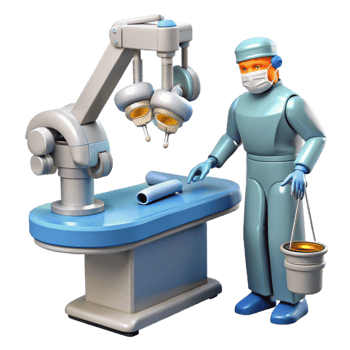 captivating surreal A robotic surgeon performing a delicate operation, sterile operating room lighting, hyperrealistic style museum quality png