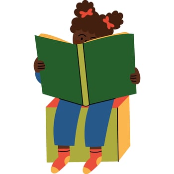 Little girl reading a big book. Girl sitting and reading a large book. Learning and education in childhood. vector