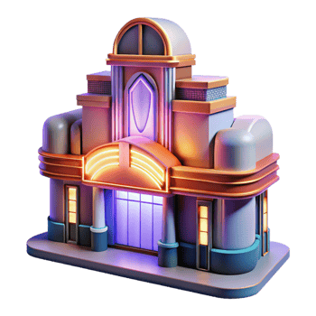 glorious urban An art deco cinema, neon lights, vintage style, architectural photography style, professional png